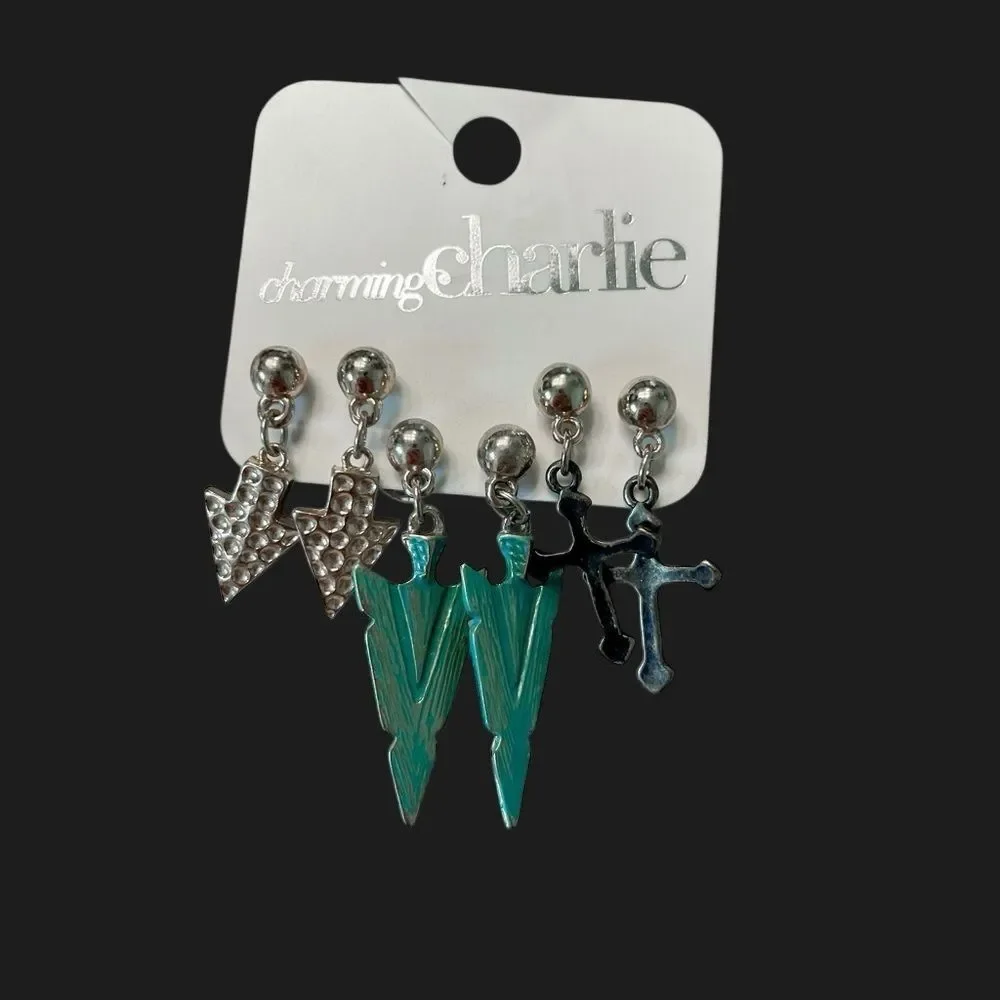 Arrow and Cross Dangle Stud Earrings
